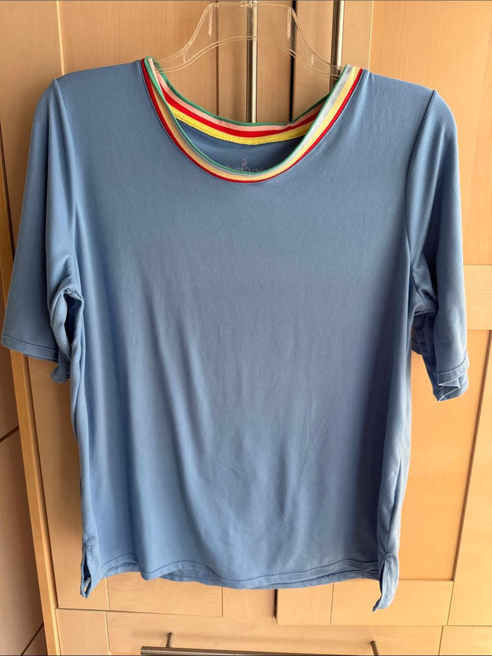 Cuddl Duds Light Blue Tank with Rainbow Trim